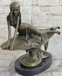 Bronze Sculpture of Young Girl on Marble Base by J. Mavchi