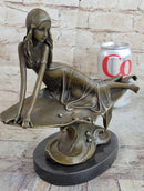 Bronze Sculpture of Young Girl on Marble Base by J. Mavchi