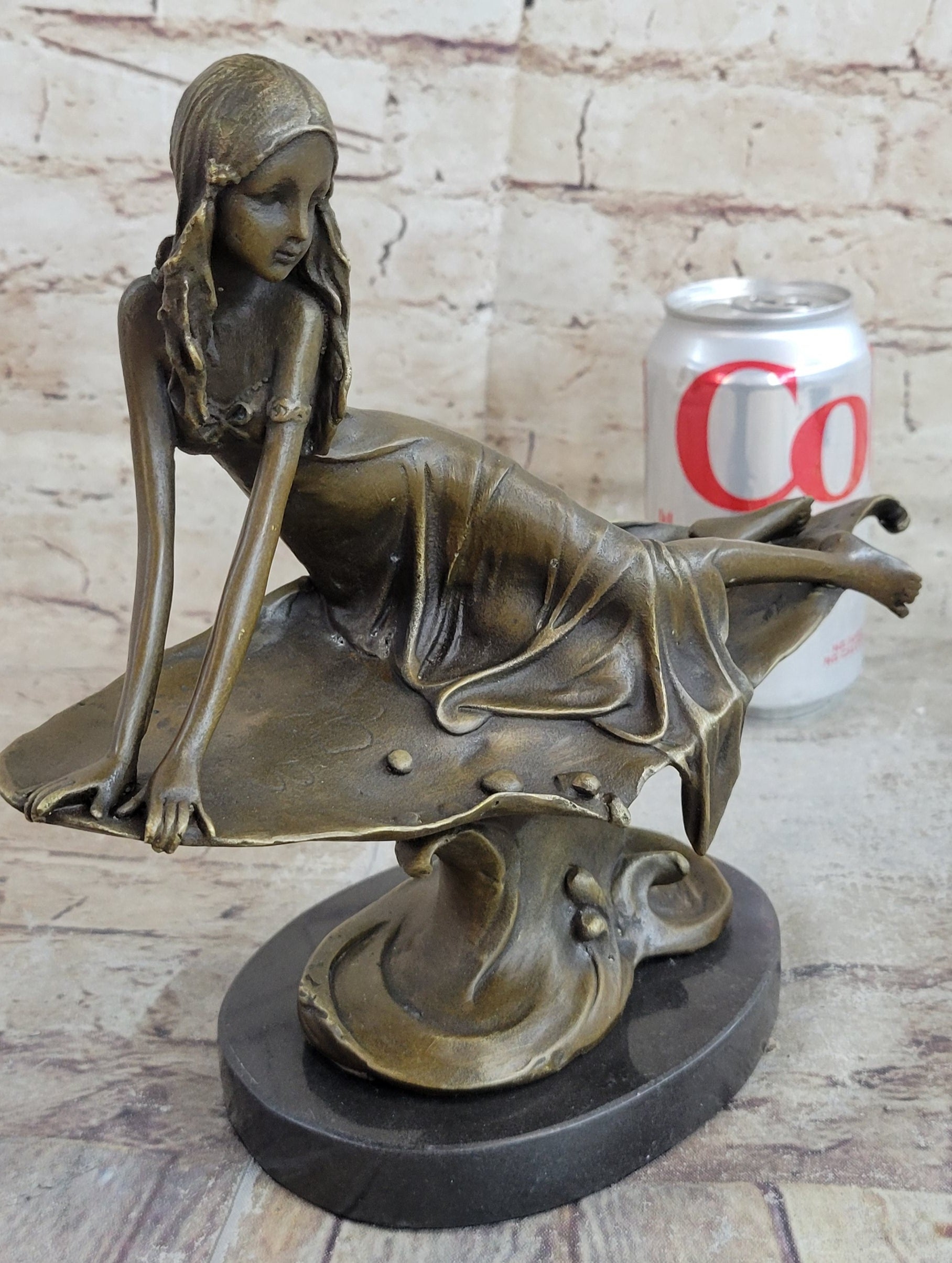 Bronze Sculpture of Young Girl on Marble Base by J. Mavchi