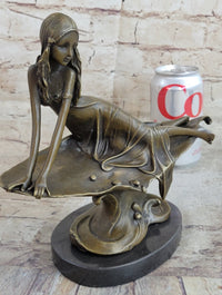 Bronze Sculpture of Young Girl on Marble Base by J. Mavchi