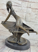 Bronze Sculpture of Young Girl on Marble Base by J. Mavchi