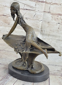 Bronze Sculpture of Young Girl on Marble Base by J. Mavchi