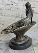 Bronze Sculpture of Young Girl on Marble Base by J. Mavchi