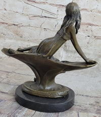 Bronze Sculpture of Young Girl on Marble Base by J. Mavchi