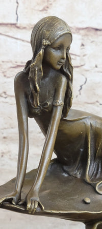 Bronze Sculpture of Young Girl on Marble Base by J. Mavchi