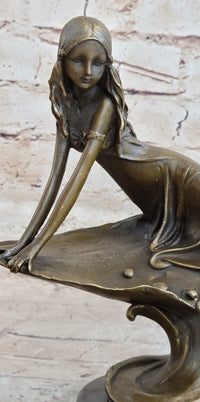 Bronze Sculpture of Young Girl on Marble Base by J. Mavchi
