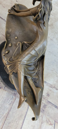 Bronze Sculpture of Young Girl on Marble Base by J. Mavchi