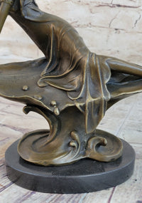 Bronze Sculpture of Young Girl on Marble Base by J. Mavchi
