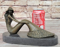 Abstract Female Figure Sitting Mermaid Style Bronze Sculpture