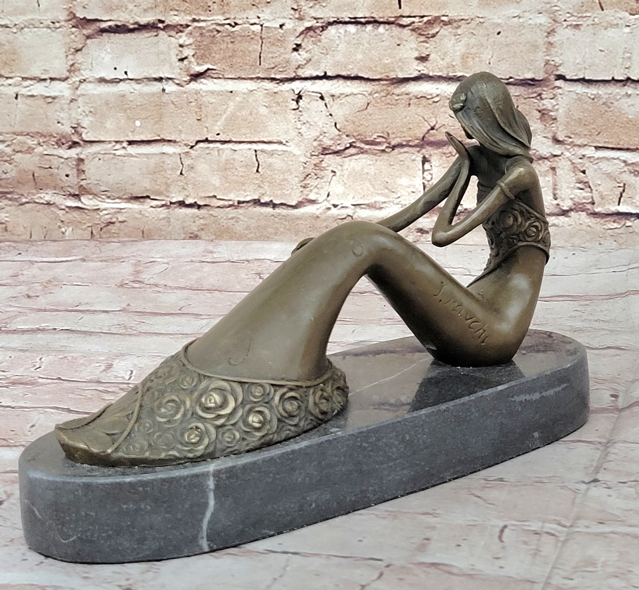 Abstract Female Figure Sitting Mermaid Style Bronze Sculpture