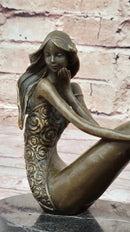 Abstract Female Figure Sitting Mermaid Style Bronze Sculpture