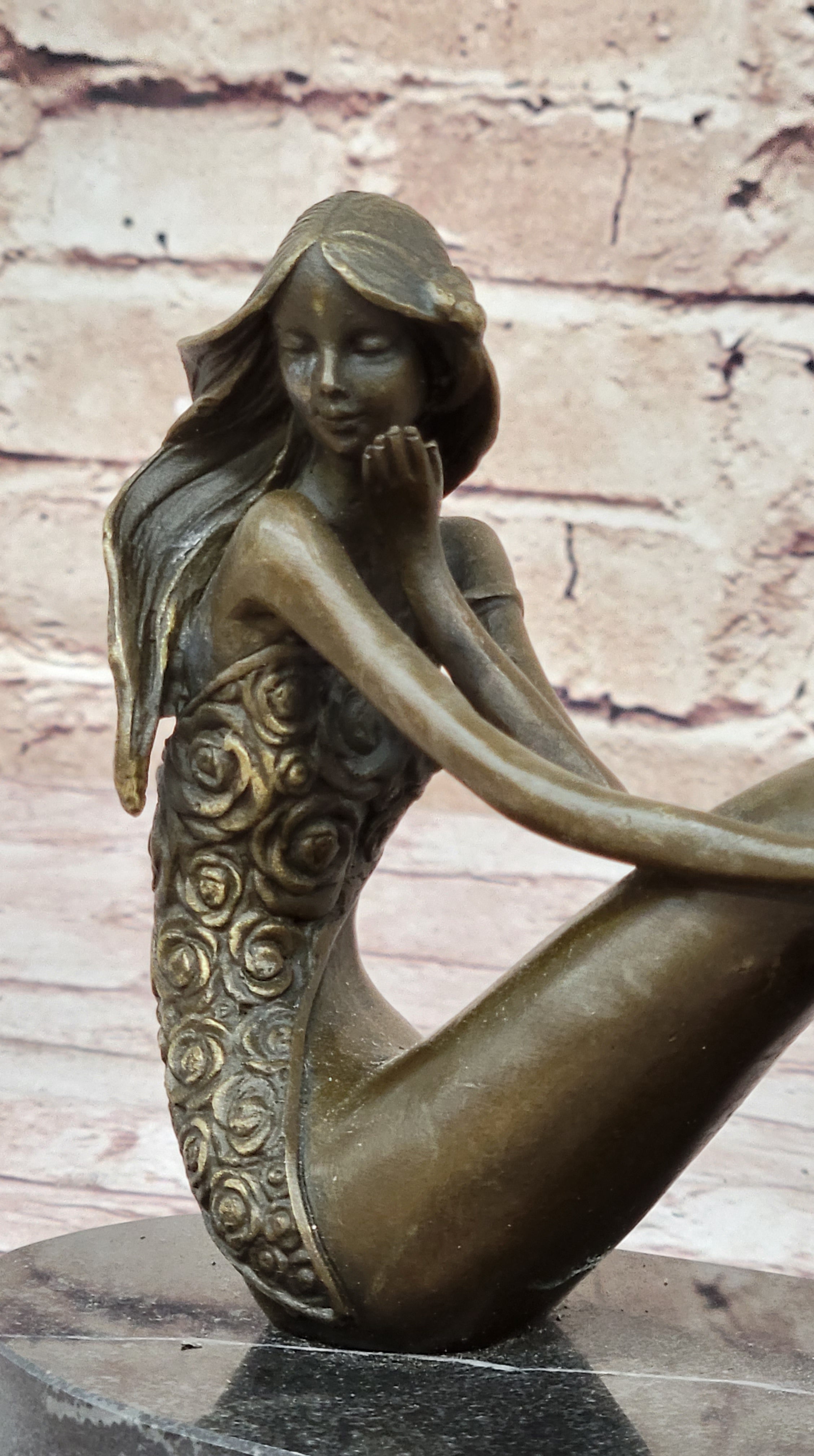 Abstract Female Figure Sitting Mermaid Style Bronze Sculpture