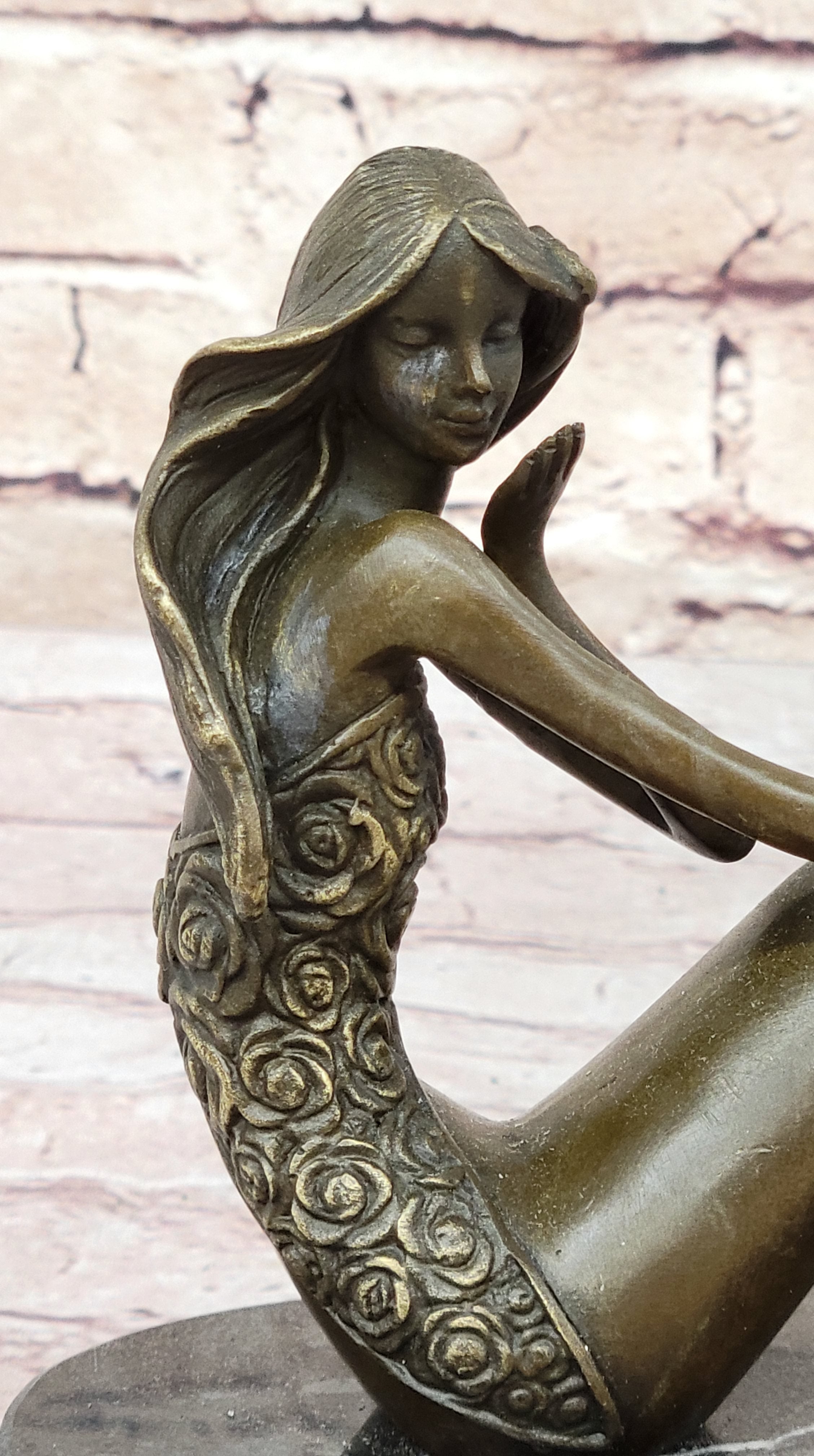 Abstract Female Figure Sitting Mermaid Style Bronze Sculpture