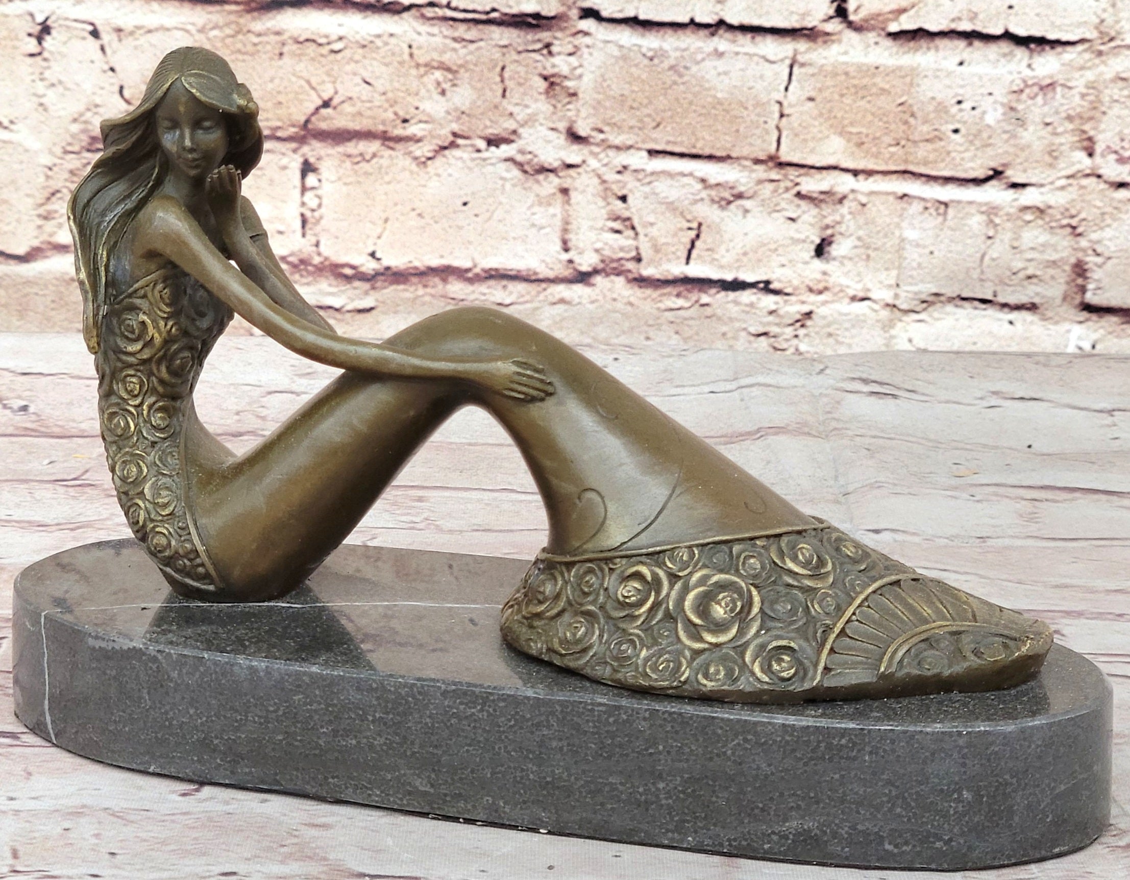 Abstract Female Figure Sitting Mermaid Style Bronze Sculpture