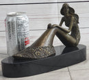 Young Woman in Floral Skirt Mermaid Effect Bronze Statue Sculpture Figure on Marble Base