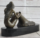 Young Woman in Floral Skirt Mermaid Effect Bronze Statue Sculpture Figure on Marble Base