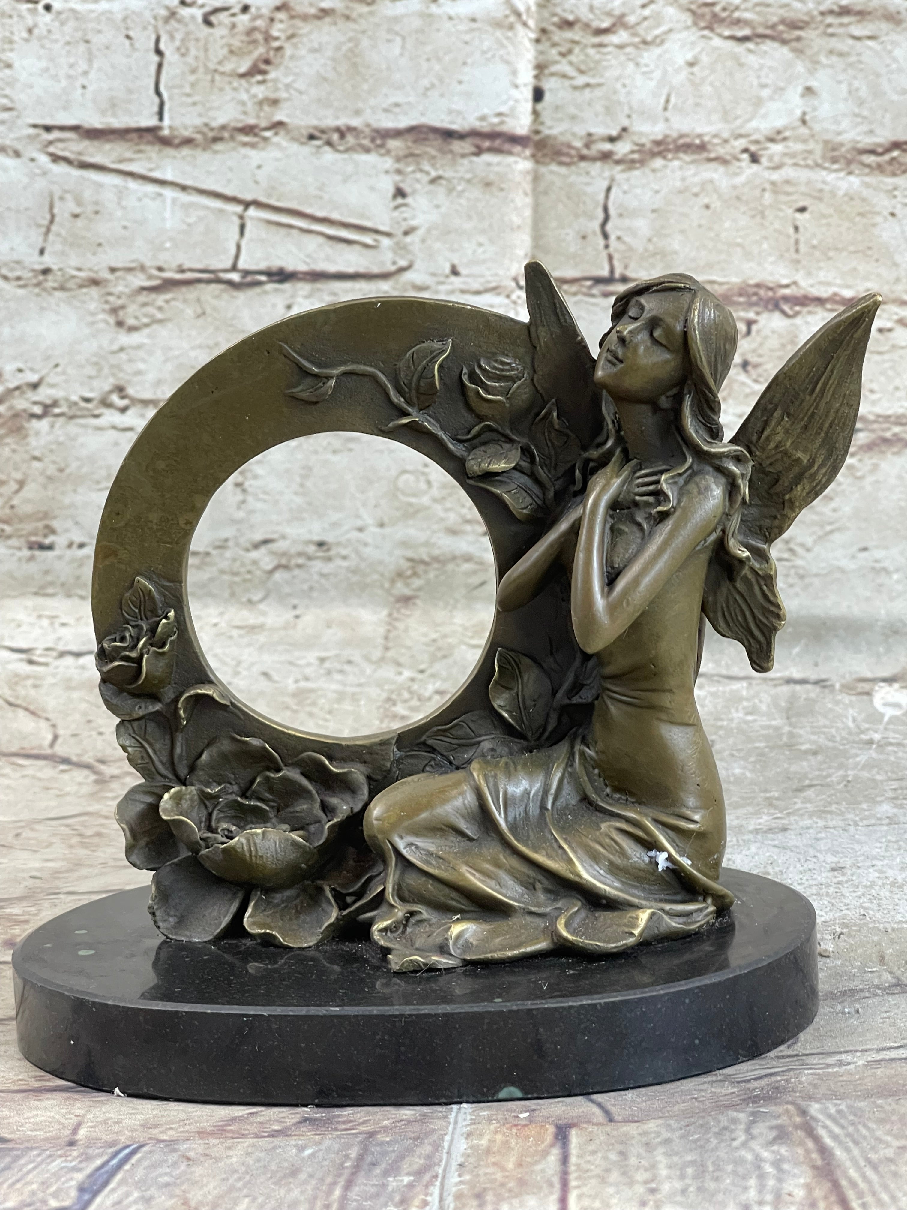 Hot Cast Fairy Bronze Sculpture Marble Base