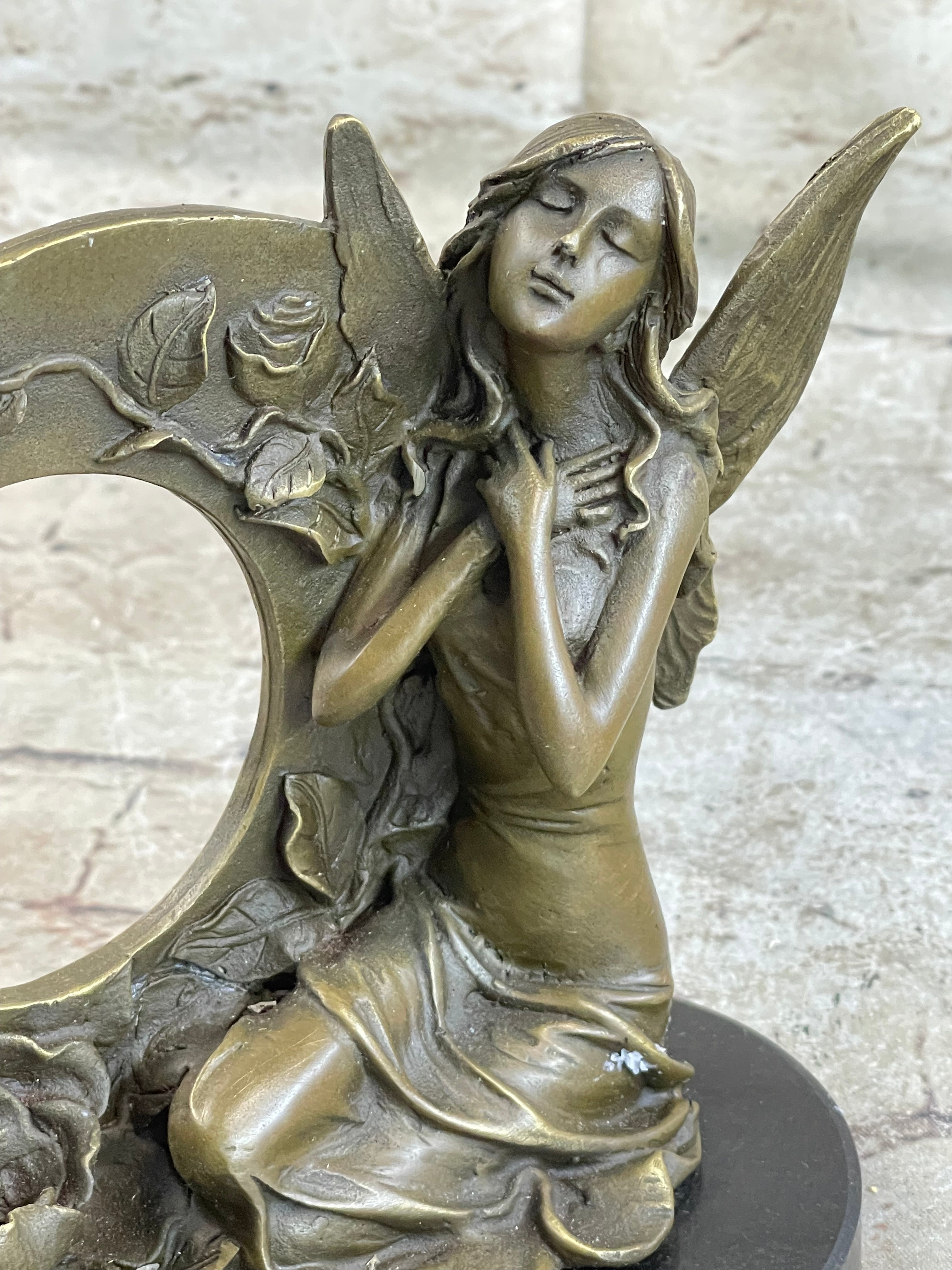 Hot Cast Fairy Bronze Sculpture Marble Base