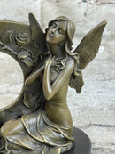 Hot Cast Fairy Bronze Sculpture Marble Base