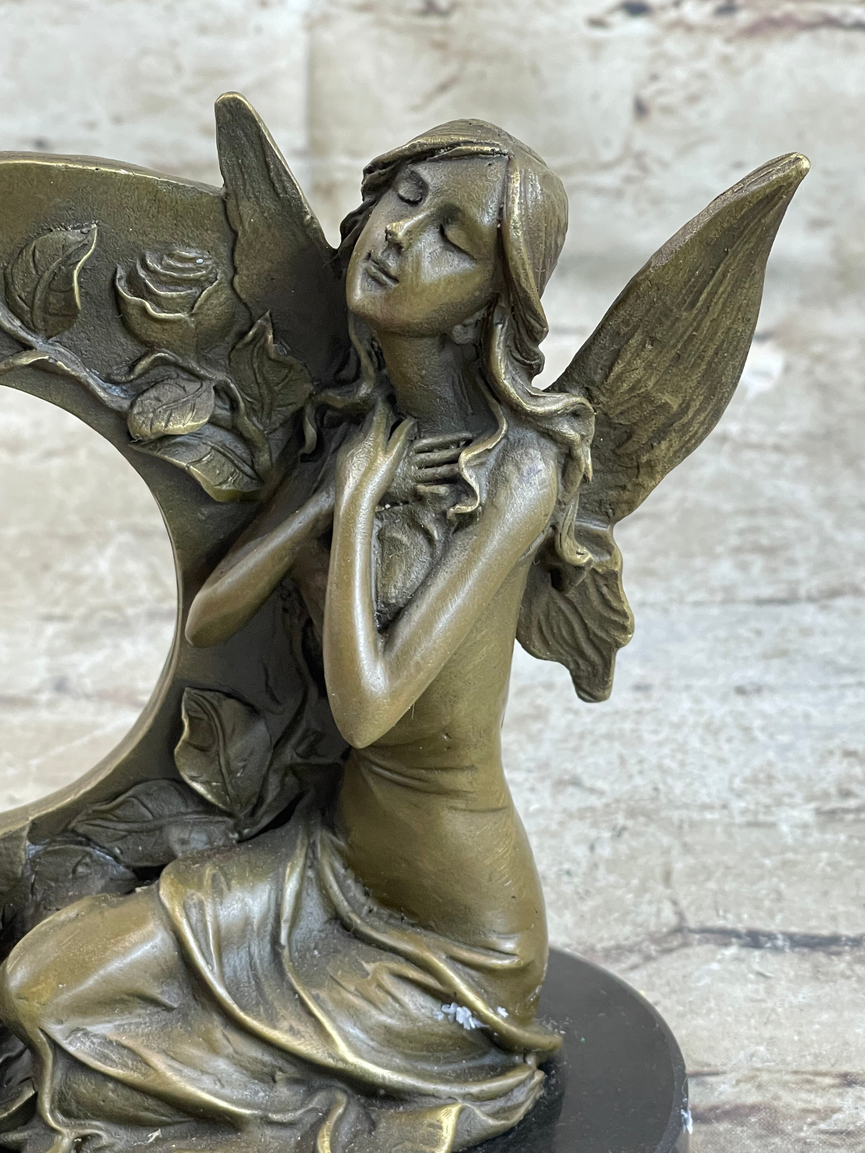 Hot Cast Fairy Bronze Sculpture Marble Base