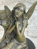 Hot Cast Fairy Bronze Sculpture Marble Base