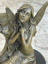 Hot Cast Fairy Bronze Sculpture Marble Base