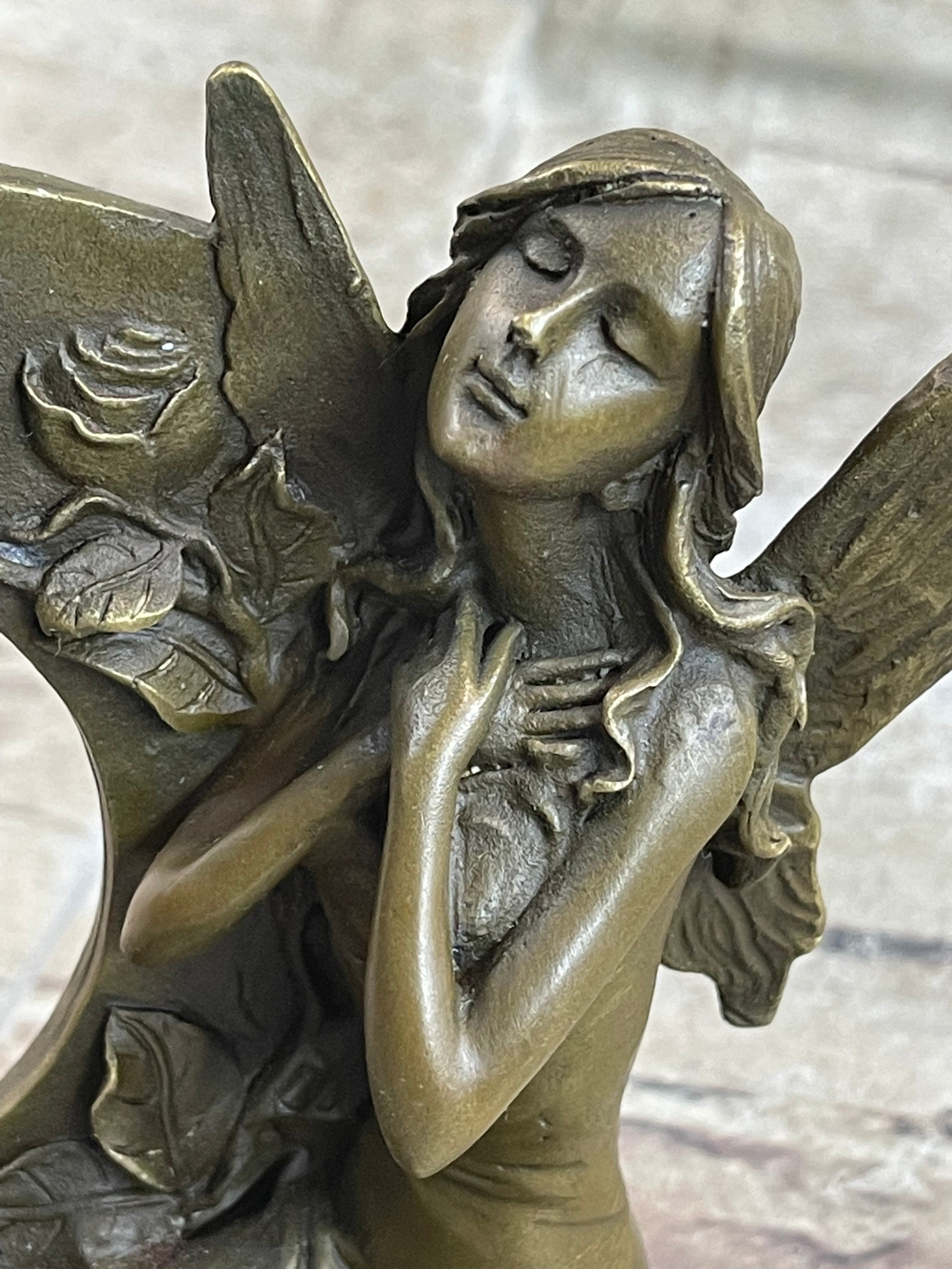 Hot Cast Fairy Bronze Sculpture Marble Base