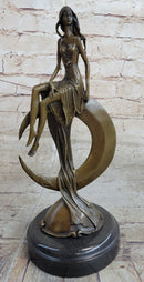 Signed Mavchi Venus on the Moon Bronze Sculpture Marble Base