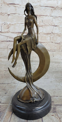 Signed Mavchi Venus on the Moon Bronze Sculpture Marble Base