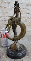 Signed Mavchi Venus on the Moon Bronze Sculpture Marble Base