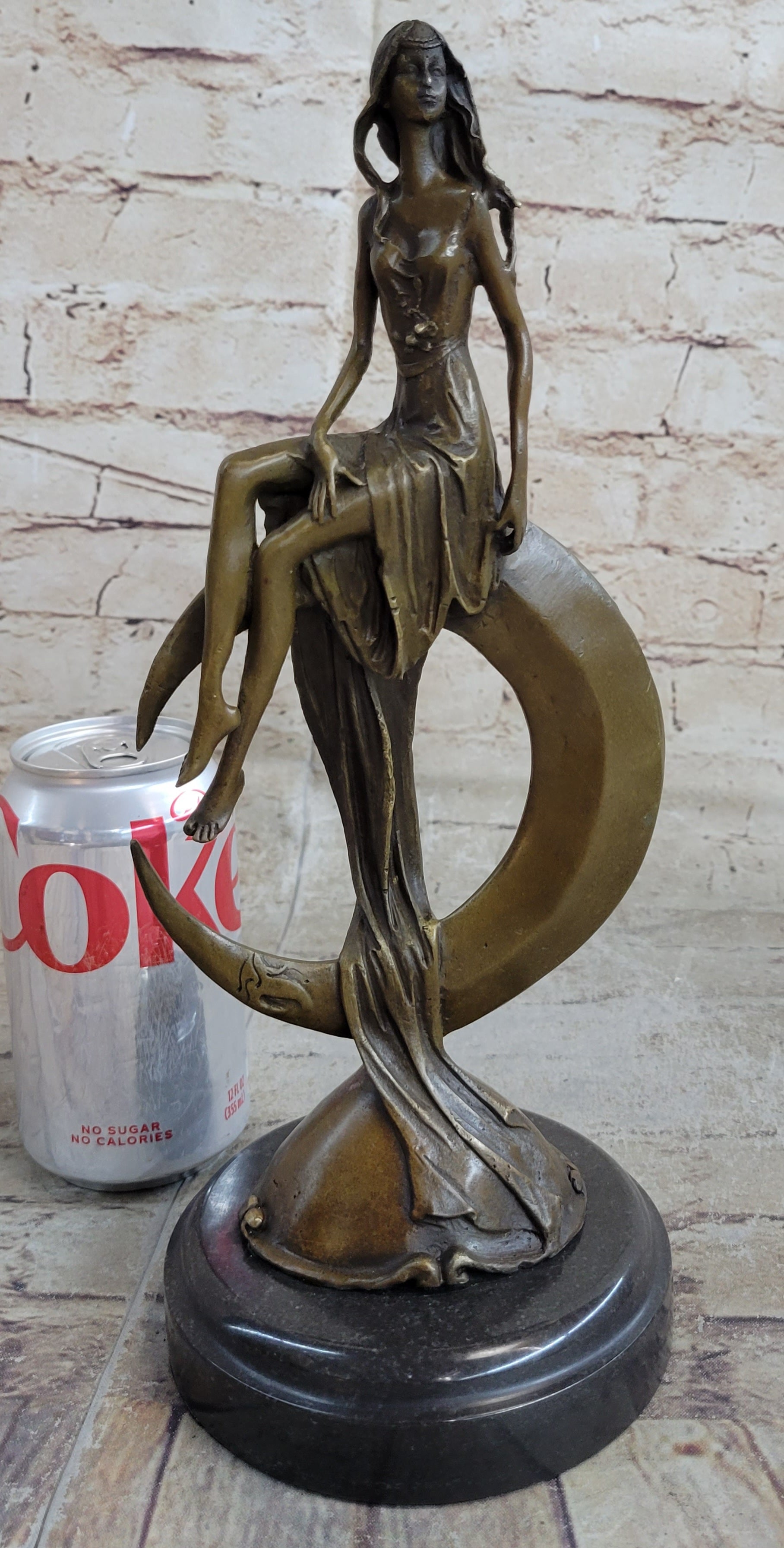 Signed Mavchi Venus on the Moon Bronze Sculpture Marble Base
