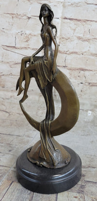 Signed Mavchi Venus on the Moon Bronze Sculpture Marble Base