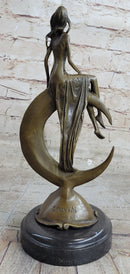 Signed Mavchi Venus on the Moon Bronze Sculpture Marble Base