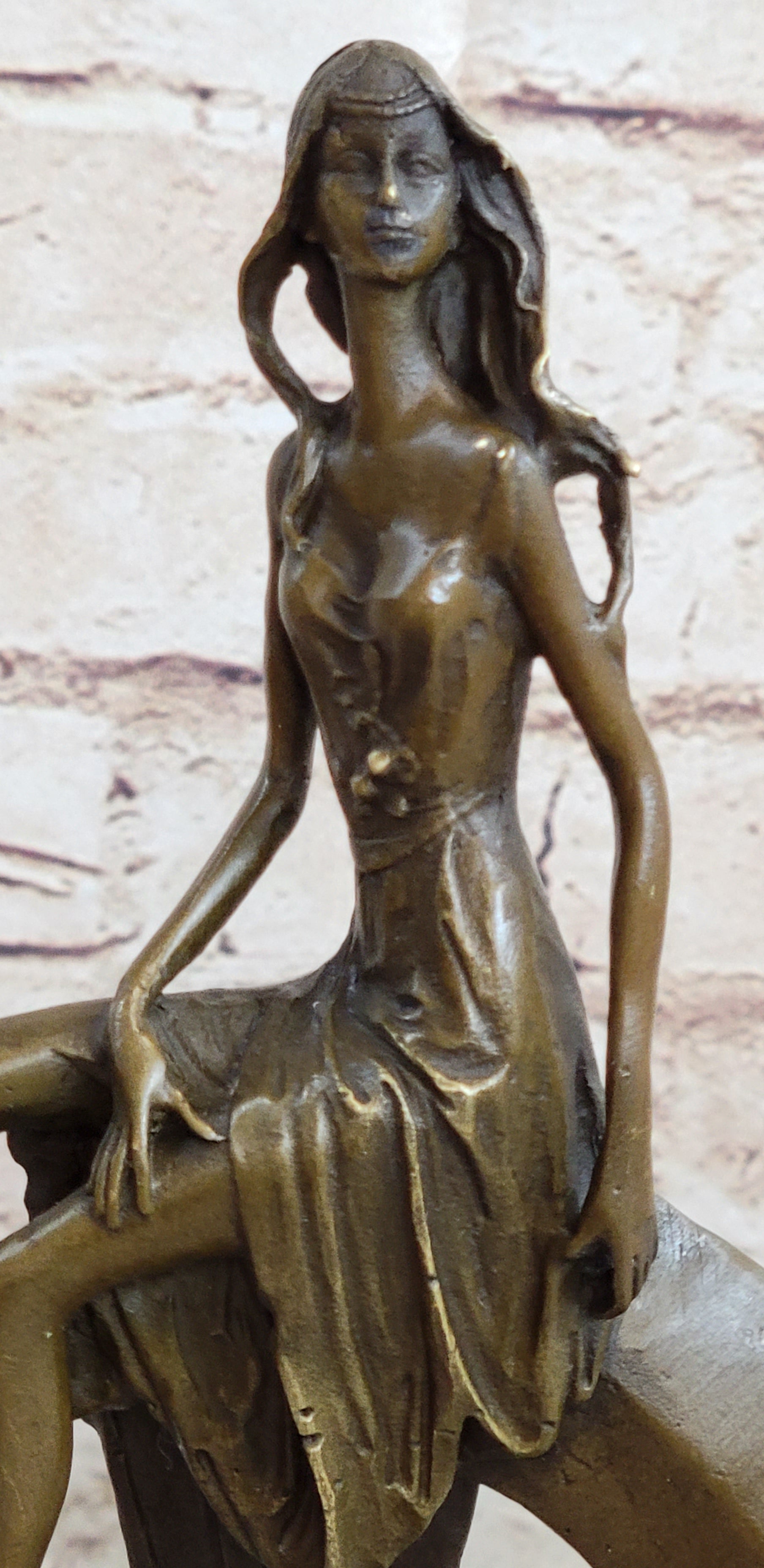 Signed Mavchi Venus on the Moon Bronze Sculpture Marble Base