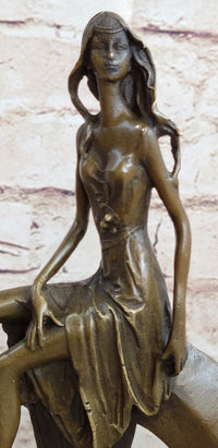 Signed Mavchi Venus on the Moon Bronze Sculpture Marble Base