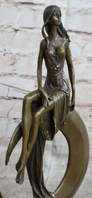 Signed Mavchi Venus on the Moon Bronze Sculpture Marble Base