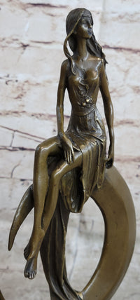 Signed Mavchi Venus on the Moon Bronze Sculpture Marble Base