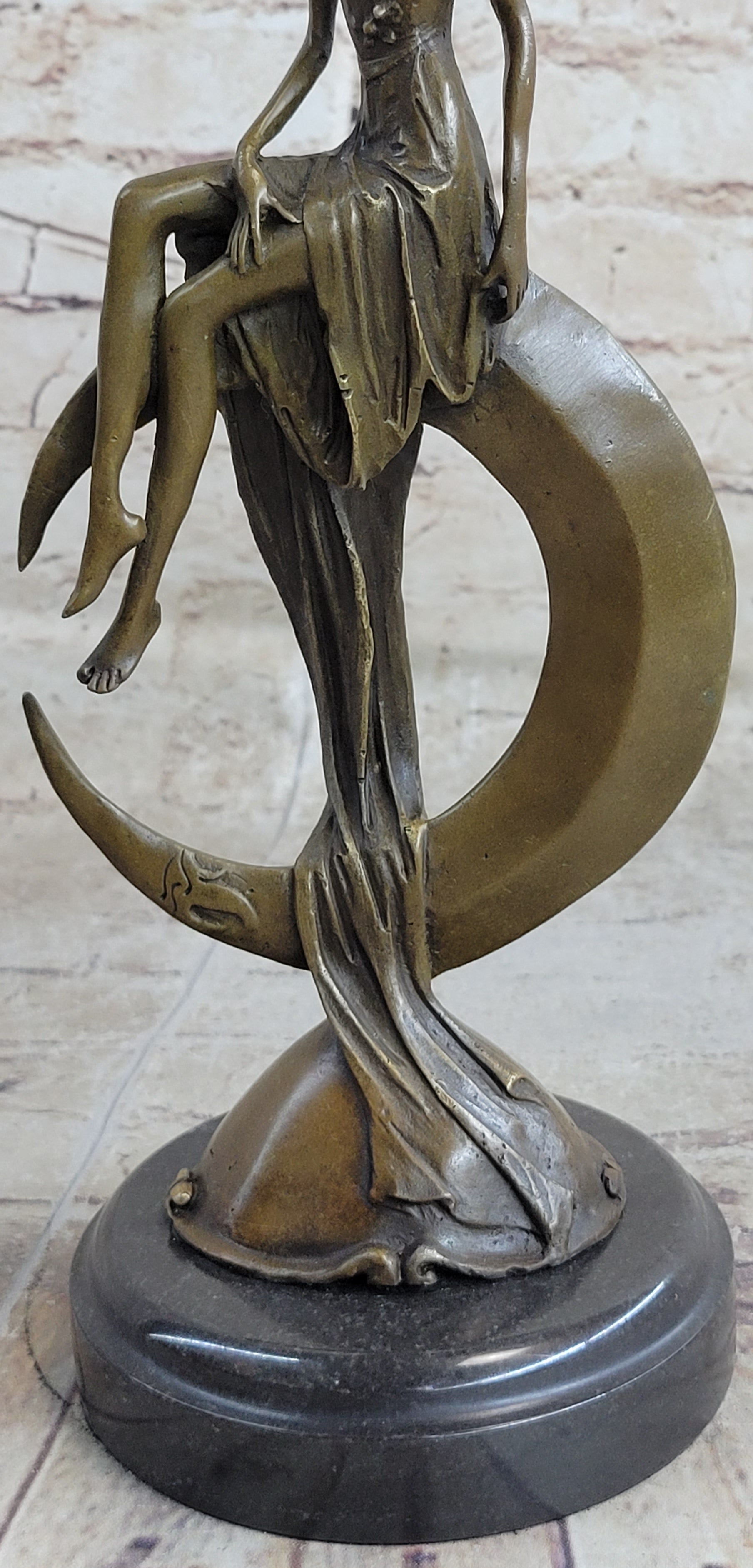Signed Mavchi Venus on the Moon Bronze Sculpture Marble Base