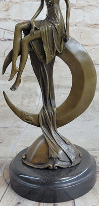 Signed Mavchi Venus on the Moon Bronze Sculpture Marble Base