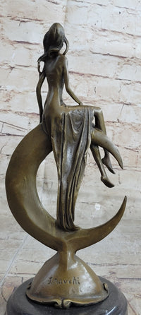 Signed Mavchi Venus on the Moon Bronze Sculpture Marble Base