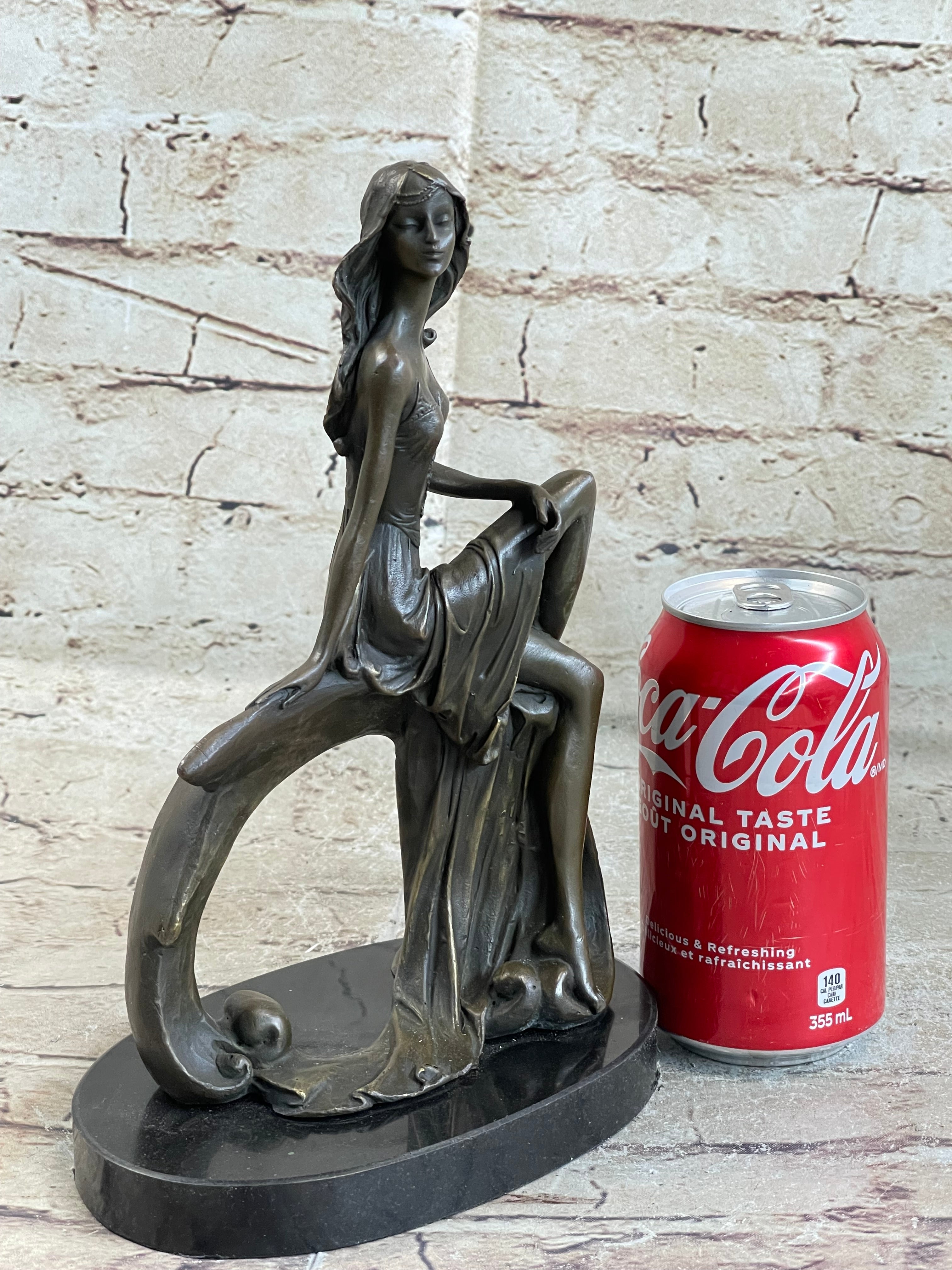Skinny Sexy Art Deco Girl Bronze Sculpture Figure 10" x 6.5"