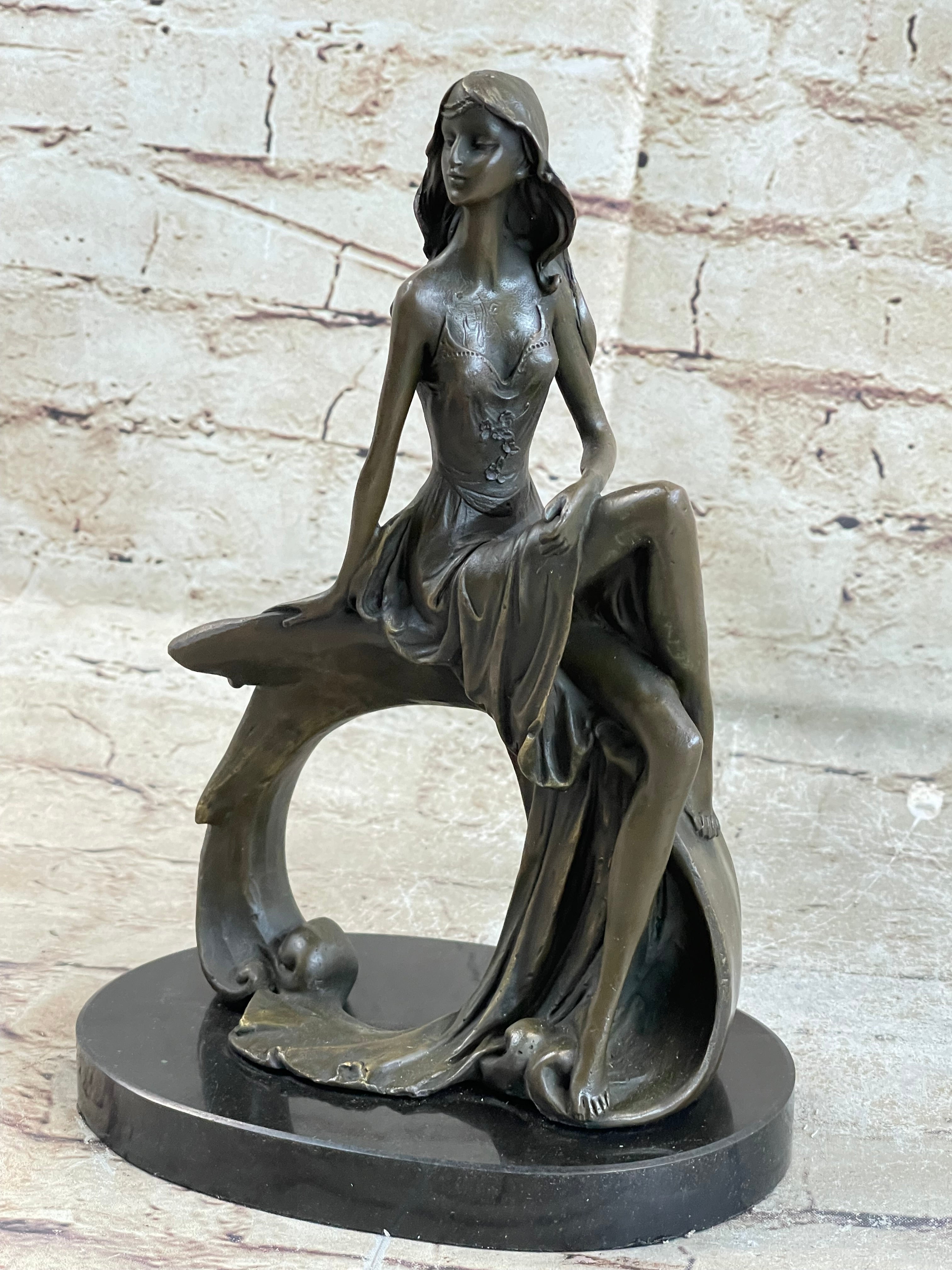 Skinny Sexy Art Deco Girl Bronze Sculpture Figure 10" x 6.5"