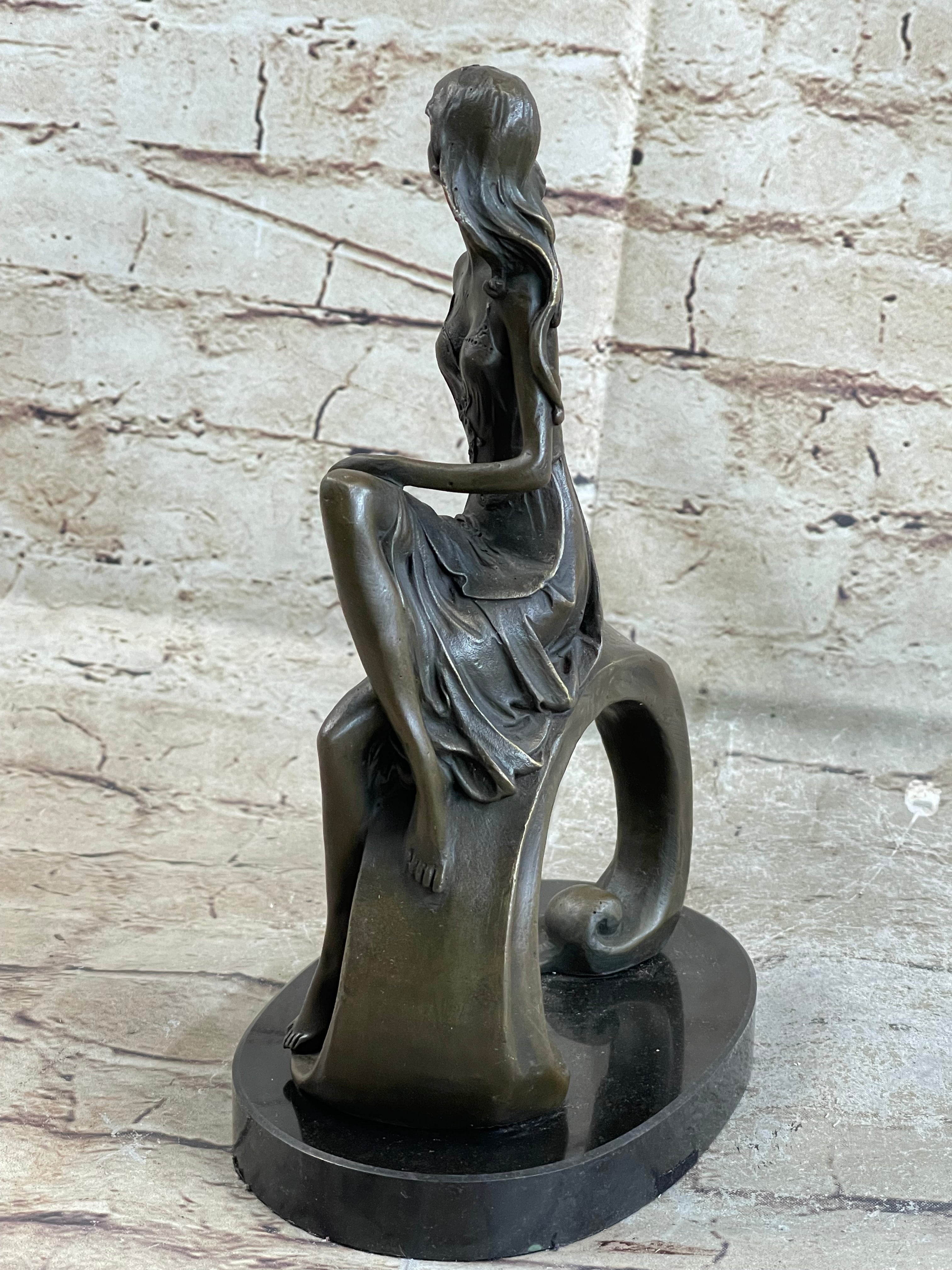 Skinny Sexy Art Deco Girl Bronze Sculpture Figure 10" x 6.5"