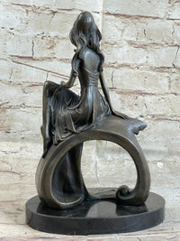 Skinny Sexy Art Deco Girl Bronze Sculpture Figure 10" x 6.5"