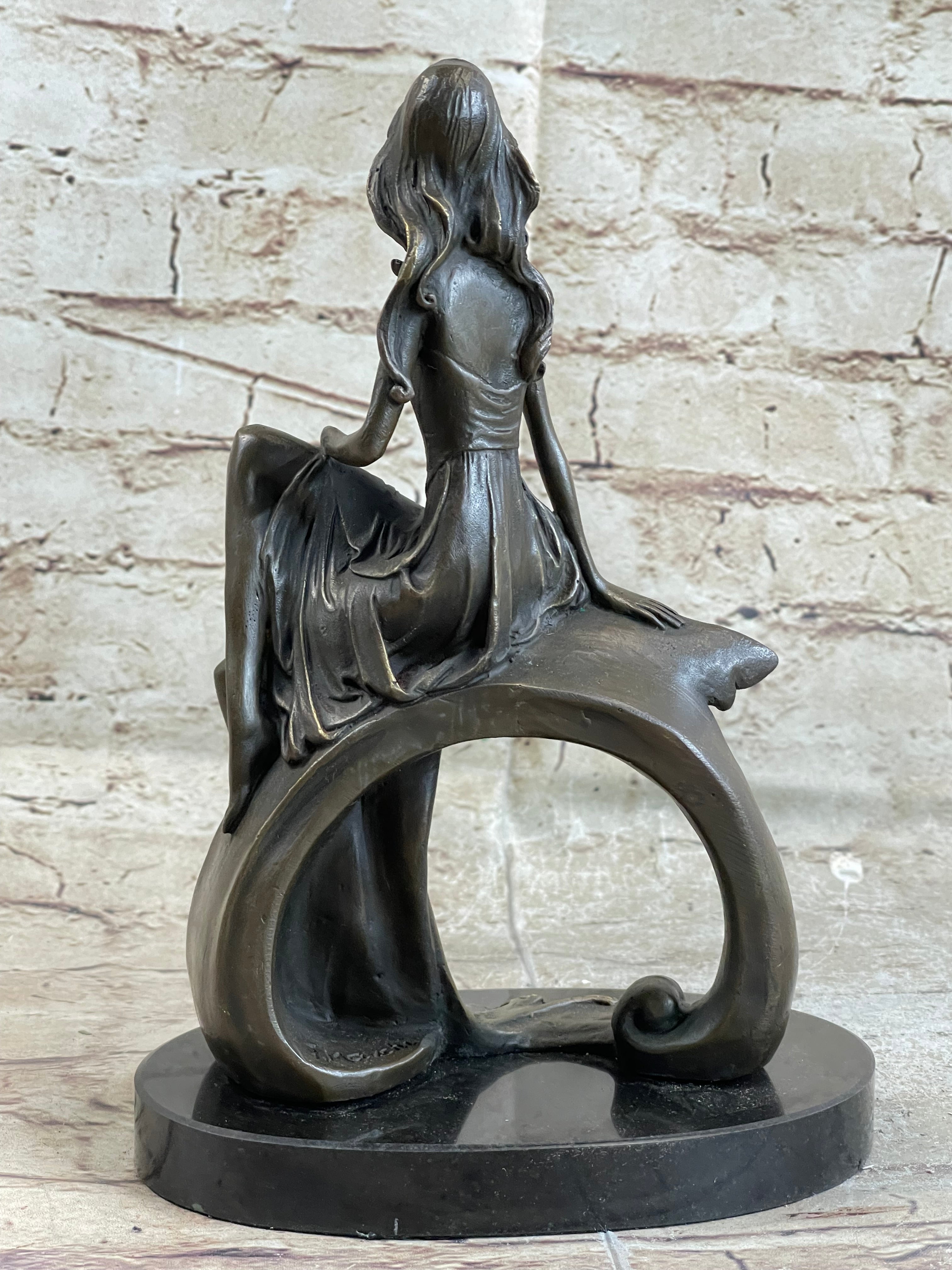 Skinny Sexy Art Deco Girl Bronze Sculpture Figure 10" x 6.5"