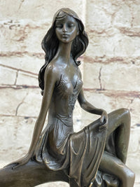 Skinny Sexy Art Deco Girl Bronze Sculpture Figure 10" x 6.5"