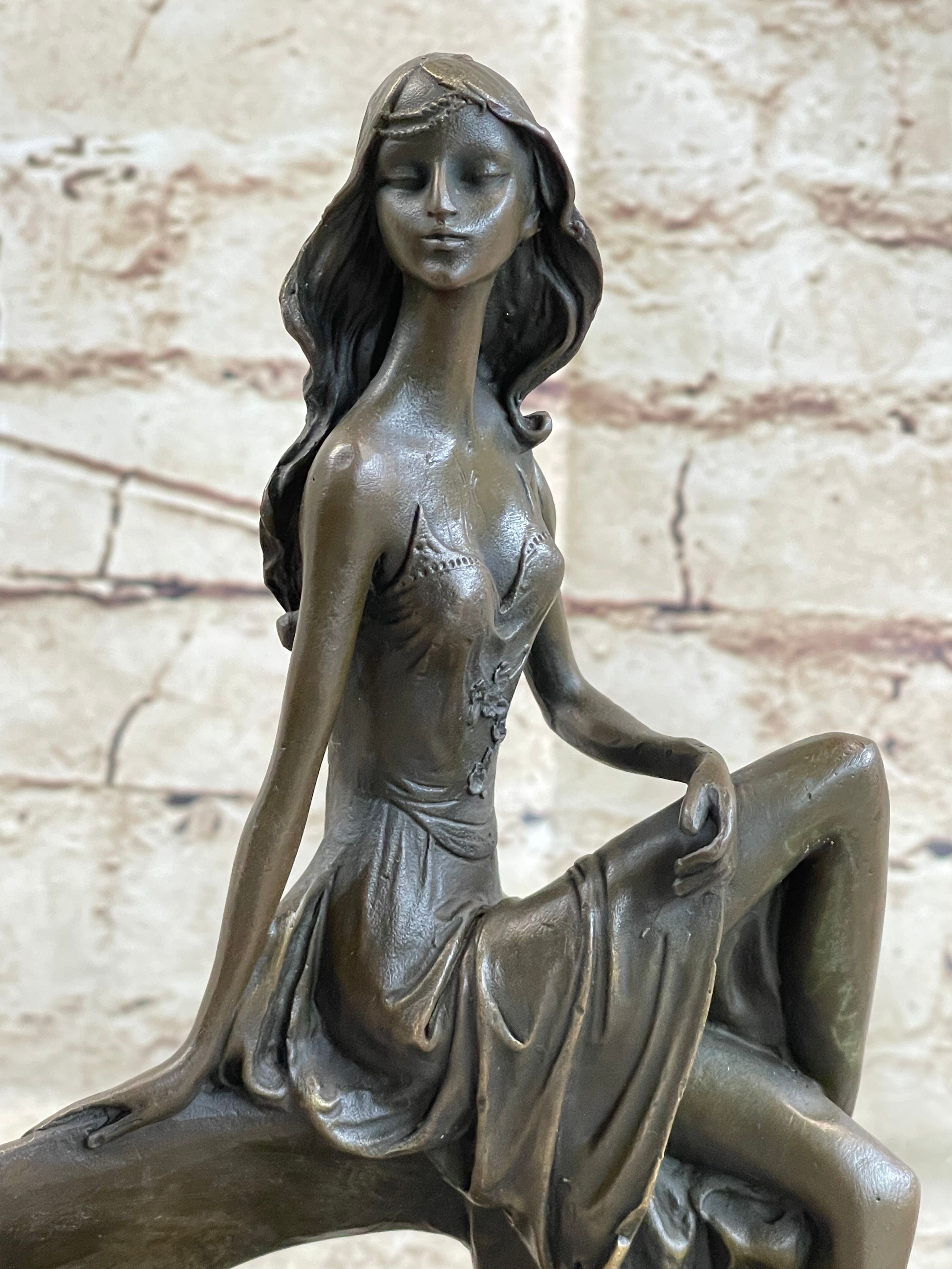Skinny Sexy Art Deco Girl Bronze Sculpture Figure 10" x 6.5"