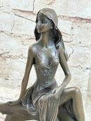 Skinny Sexy Art Deco Girl Bronze Sculpture Figure 10" x 6.5"