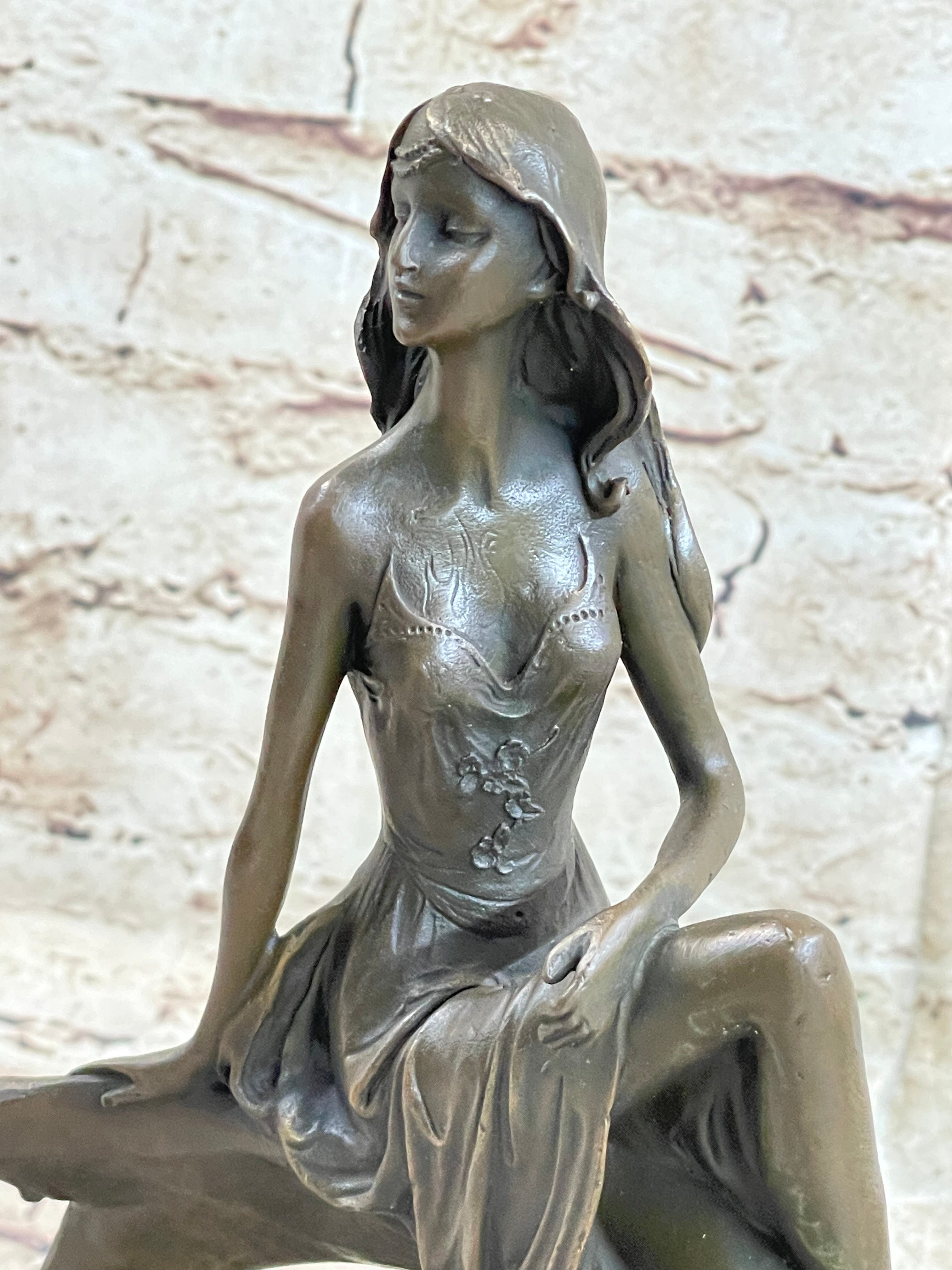 Skinny Sexy Art Deco Girl Bronze Sculpture Figure 10" x 6.5"