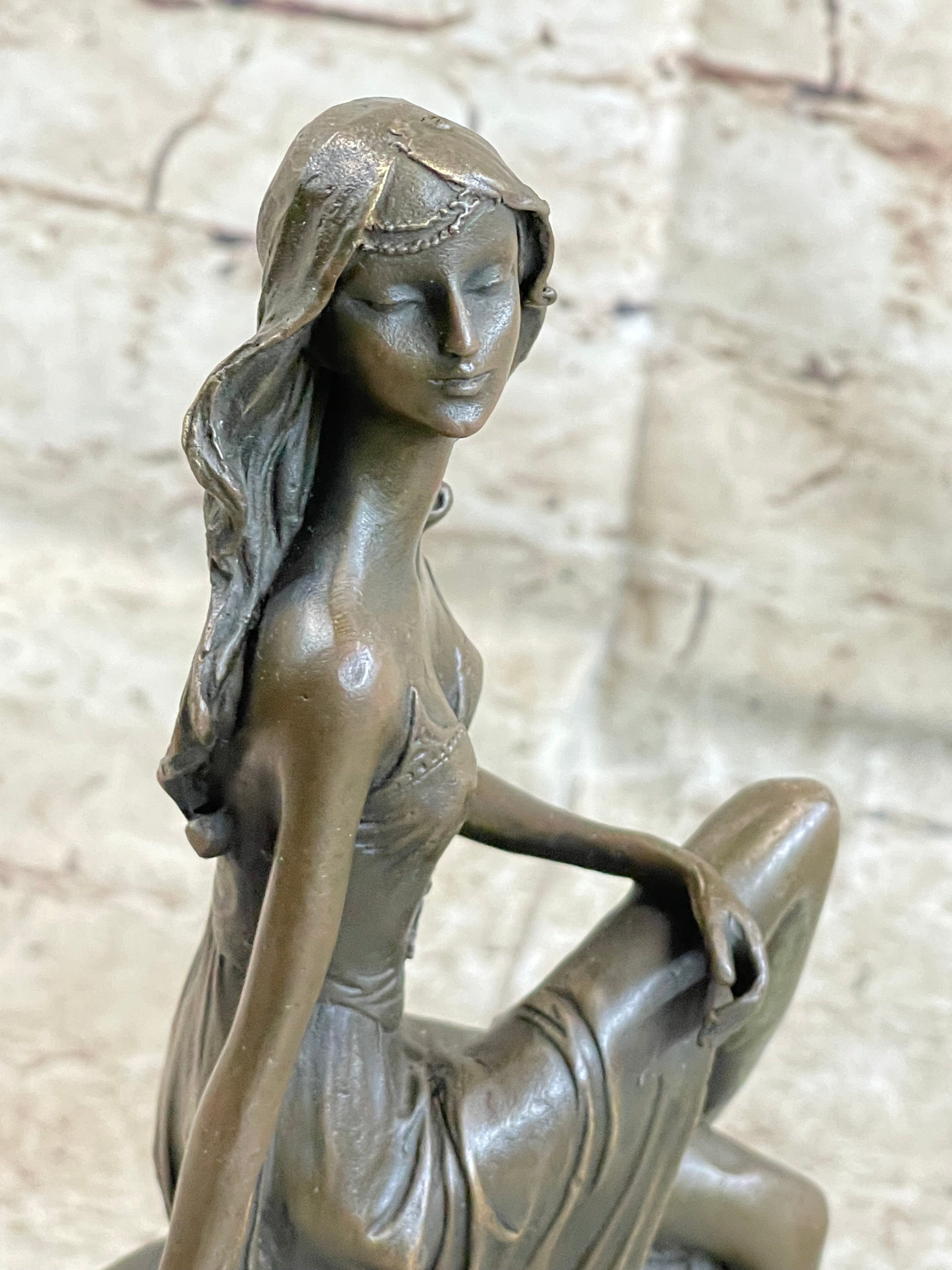 Skinny Sexy Art Deco Girl Bronze Sculpture Figure 10" x 6.5"
